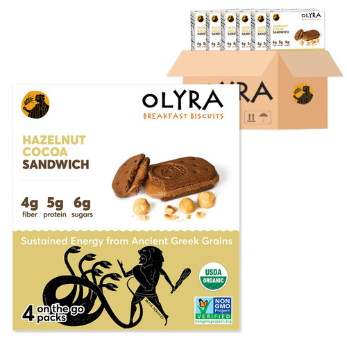 Olyra Organic Breakfast Biscuits Sandwich | Healthy Snacks, Low Sugar, High Fiber, Protein Cookies (Hazelnut Cocoa, 6 Count (Pack of 4)