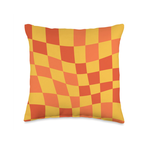 Orange Checkered Checkerboard Pattern Accessories Orange Checkered Checkerboard Pattern Throw Pillow, 16x16, Multicolor