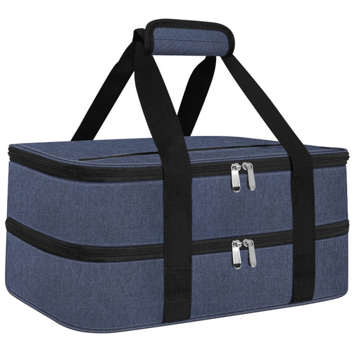 esouler Double Insulated Casserole Carrier Bag Hot & Cold Food Carrier Bag Lasagna Holder Lunch Bag for Picnics, Parties, Travel, Fits 9 x 13 Inches Casserole Dish-Blue