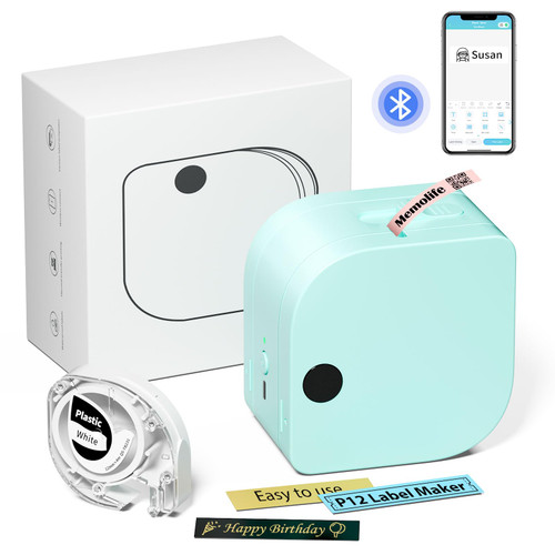 memolife P12 Label Maker Machine with Tape, Portable Bluetooth Label Printer for Valentines Gift 2024, Storage, Organizing, Home, Office, Sticker Maker Mini Label Maker with Multiple Templates, Blue