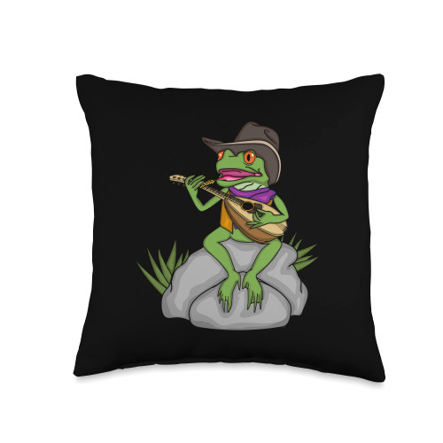 Mandolin Gifts For Bluegrass Fans Player Country Music Frog Bluegrass Mandolin Throw Pillow, 16x16, Multicolor