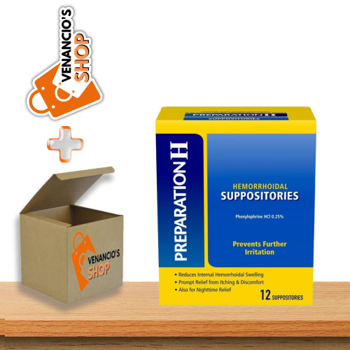 Preparation H Suppositories Hemorrhoidal, Relief Daytime and Nighttime Discomfort of Hemorrhoids, 12 Count + Includes VenanciosBox Sticker (Pack of 1)