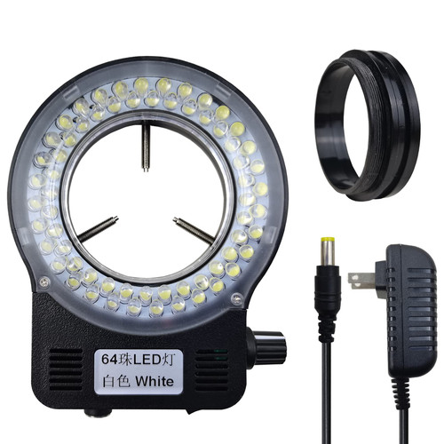 UPWTKIM Light Microscope LED Ring Illuminator, Adjustable 64 LEDs Ring Light for Industry Monocular Binocular Trinocular Lab Stereo Microscope & Camera