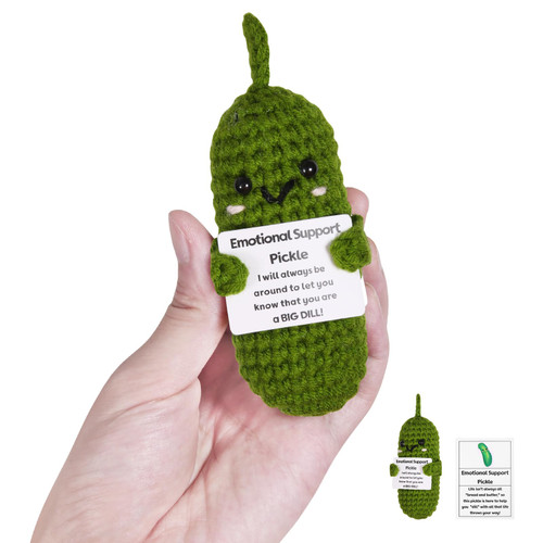 FauKait Emotional Support Pickle Crochet, Handmade Emotional Support Pickle Cucumber for Friends/Family, Cute Crochet Pickled Cucumber Knitting Doll for Christmas/Birthdays Gifts