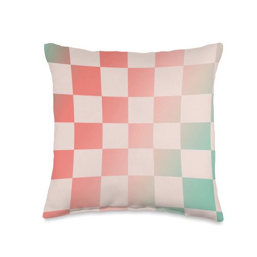 Sage Green pink Checkerboard Cool Designs Sage Green Pink Checkered Checkerboard Pattern Throw Pillow, 16x16, Multicolor