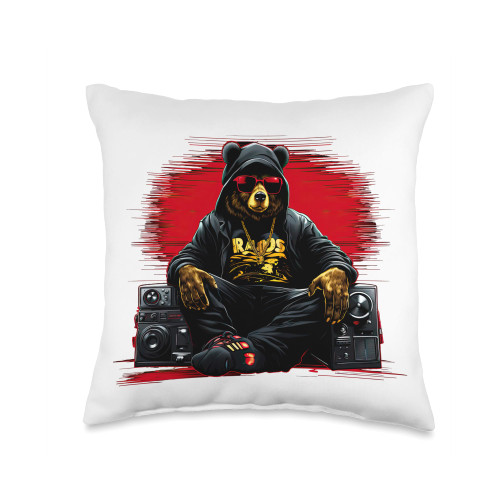 stylish teddy bears Teddy Fashion Hip hop Bear Music Trap Rap Throw Pillow, 16x16, Multicolor