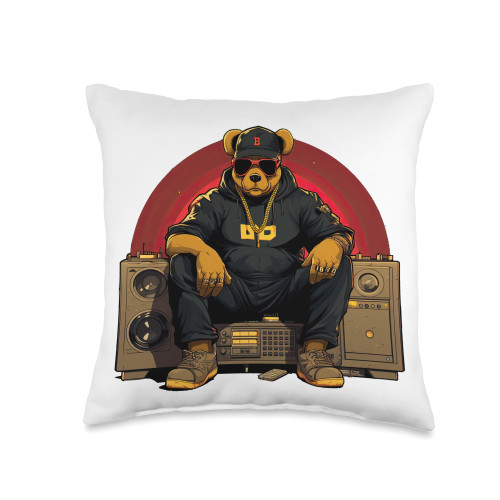 stylish teddy bears Teddy Hip hop Bear dj Producer Music boss Throw Pillow, 16x16, Multicolor