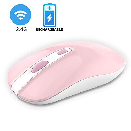 Rechargeable Cordless Mouse, cimetech 2.4G Computer Mouse Wireless Optical Mice for Laptop, Slim Quiet Wireless Mouse with USB Nano Receiver (RoseQuartz)