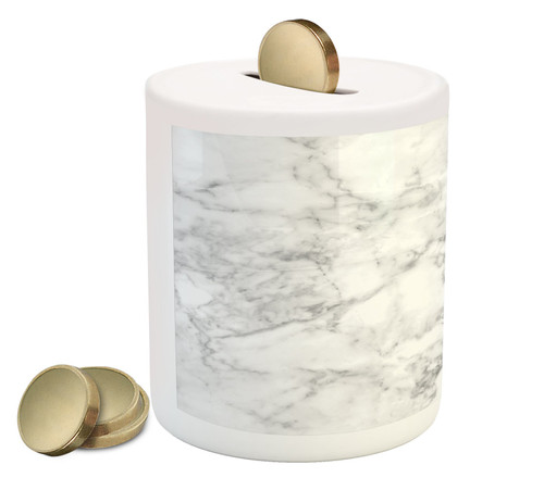 Ambesonne Marble Piggy Bank, Nature Granite Pattern with Cloudy Spotted Trace Effects Marble Image, Printed Ceramic Coin Bank Money Box for Cash Saving, Pale Grey Dust