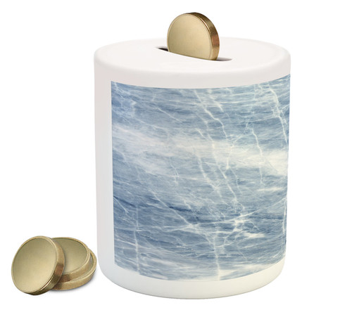 Ambesonne Marble Piggy Bank, Pale Blue Marble Pattern with White Cracks on its Surface Geography Stone, Printed Ceramic Coin Bank Money Box for Cash Saving, Pale Blue White