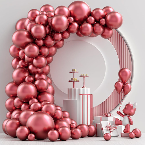 NISOCY Metallic Red Balloons Arch Garland Kit, 102PCS 18In 12In 10In 5In Red Balloons Different Sizes for Birthday Celebration, Valentine's Day, Princess Theme Parties, and Wedding Decorations
