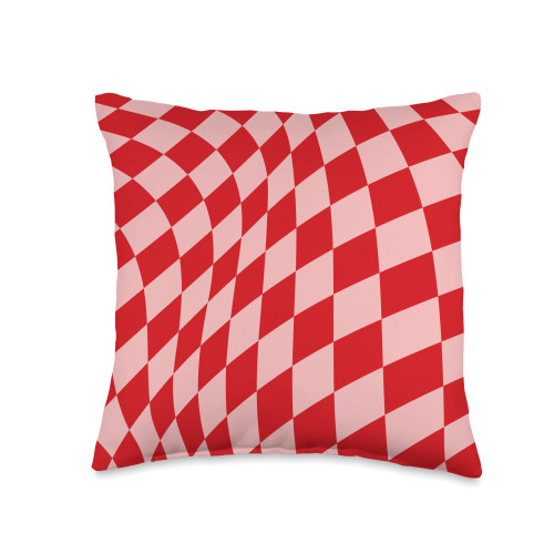 Cool Checkered Designs by LOU Valentine Red Pink Checker Checkerboard Wavy Throw Pillow, 16x16, Multicolor
