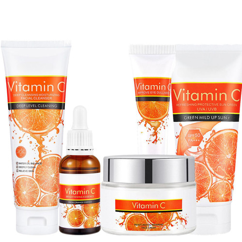 Vitamin C Skincare Gift Set, 5Pcs Face Care Kit with Sunscreen, Cleanser and Moisturizer Set, Anti Aging Skin Care Kit for Women, Facial Care Product Kit with Eye Cream, Moisturizer, Cleanser, Serum