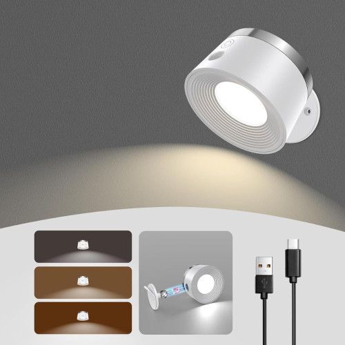 Speclux Rechargeable Wireless Battery Operated Wall Sconces Wall Lamps with Sensor, Wall Led Light, Picture Light Battery Operated for Bedroom, Living Room, Indoor, White-1 Pack