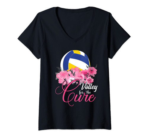 Womens Volley For The Cure Breast Cancer Pink Ribbon - Volleyball V-Neck T-Shirt Womens Volley For The Cure Breast Cancer Pink Ribbon - Volleyball V-Neck T-Shirt