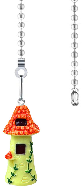 Hyamass Ceiling Fan Pull Chain Extender, Cute Mushroom House Pull Chain Extension, 12 Inch Ceiling Fan Chain Ornament with Ball Connector, Fan Chain for Ceiling Fan Light Decoration