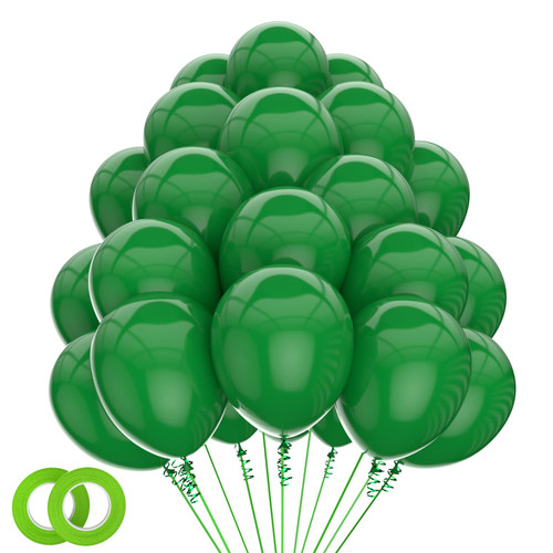 100Pack Dark Green Latex Balloons, 12inch Balloons Premium Helium Quality Balloons for Party Supplies and Decorations(With 2 Green Ribbons)