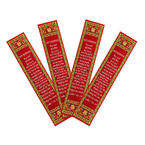 Motherhood, Bulk Pack of 4 Woven Fabric Bible Verse Bookmarks, Silky Soft & Flexible Religious Bookmarkers for Novels Books & Bibles, Memory Verse Gift, Traditional Turkish Woven Design