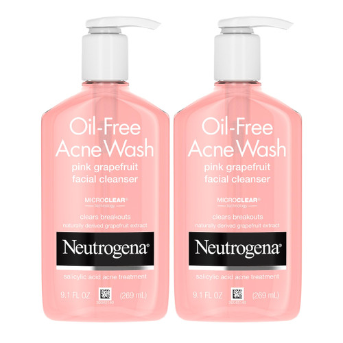 Neutrogena Oil-Free Pink Grapefruit Pore Cleansing Acne Wash and Daily Liquid Facial Cleanser with 2% Salicylic Acid Acne Medicine and Vitamin C, Twin Pack, 2 x 9.1 fl. Oz Neutrogena Oil-Free Pink Grapefruit Pore Cleansing Acne Wash and Daily Liquid Facial Cleanser with 2% Salicylic Acid Acne Medicine and Vitamin C, Twin Pack, 2 x 9.1 fl. Oz