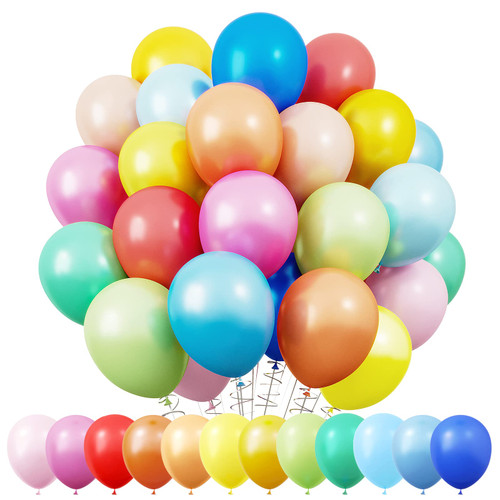 RUBFAC 100pcs Balloons 12 Inch Rainbow Latex Balloons with 12 Assorted Colors for Birthday Party Baby Shower Anniversary Festival Arch Garland Decoration