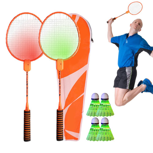 Badminton Rackets Set, Training LED Badminton Racket and Shuttlecocks, Badminton Rackets Set of 2-2 Shuttlecocks for 2 Players, Nylon Badminton Racquet Set for Colorful Luminous Backyard
