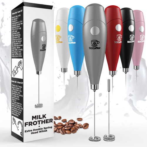 Powerful Double Whisk Milk Frother - Handheld Coffee Blender Frother for Lattes - Electric Whisk Mini Mixer, Milk Foamer Drink Stirrer, Foam Maker for Coffee, Frappe, Matcha, Cappuccino (Silver)