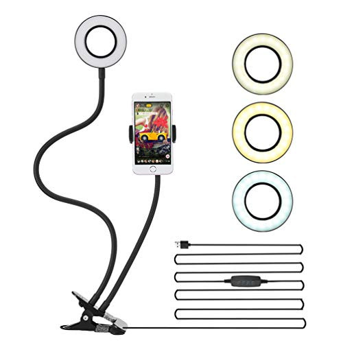 Selfie Ring Light, LEDGLE Upgraded Ring Light 360 Rotating with Cell Phone Holder Stand and Flexible Arms 3 Light Modes 10 Level Brightness for Live Stream Makeup and YouTube Video