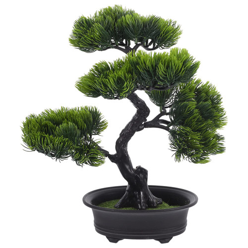 HOMSFOU Artificial Pine Tree Bonsai Realistic Plastic Tree Faux Potted Plant Desk Display Fake Tree Ornaments Japanese Cedar Bonsai for Office Desk Decor