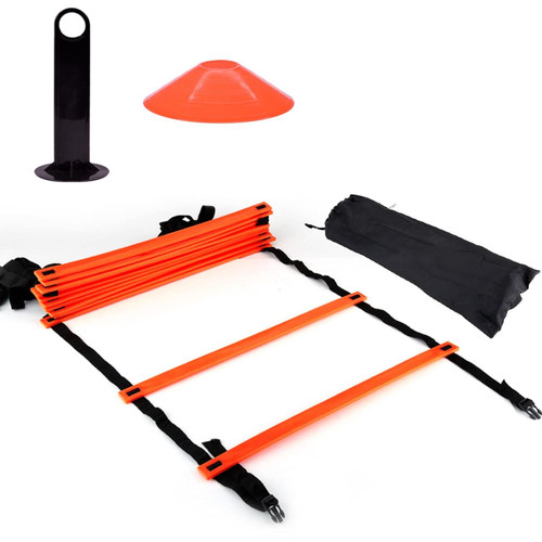 Speed Agility Train Kit, 19Ft Flat Ladder + 10Pcs Disc Cones for Athletic Training Speed Ladders Agility(Orange)