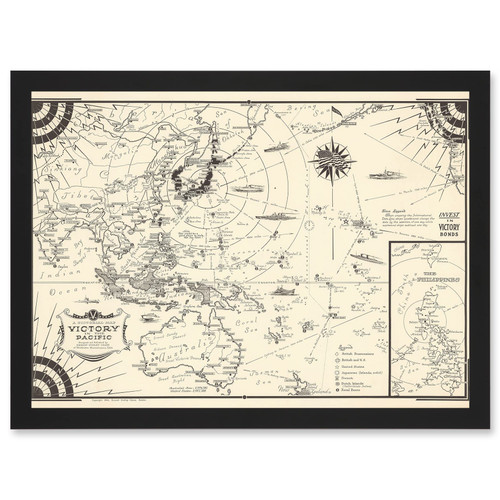 Map Ernest Dudley Chase 1944 Pacific Victory Japan World War 2 WWII Artwork Framed Wall Art Print A4