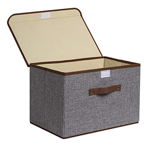 Storage Bins, UUJOLY Foldable Storage Box Cube with Lids and Handles Fabric Storage Basket Bin Organizer Collapsible Drawers Containers for Nursery,Closet,Bedroom,Home (Grey-Sigle)