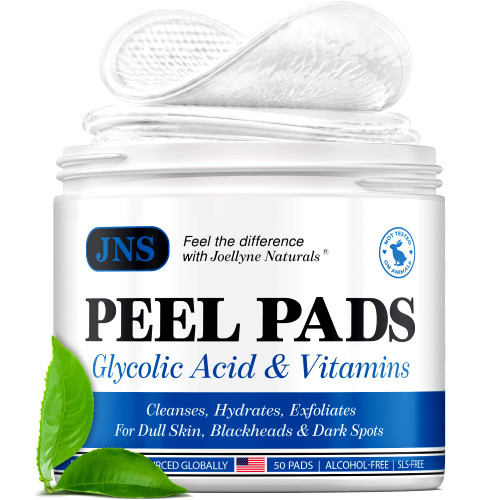 JOELLYNE NATURALS Glycolic Acid Peel Pads - 50 Count, Natural AHA Exfoliating Pads for Acne, Dark Spots, Resurfacing Fine Lines & Wrinkles, Anti-Aging Skin Care for Face