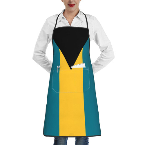 QIZYOQA Flag of the Bahamas Apron For Men Women Adjustable Waterproof With Pockets Bib Kitchen Cooking Aprons Chef Apron