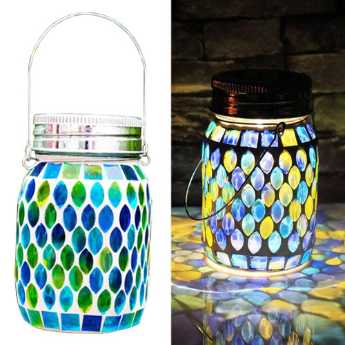 Mosaic Solar Lanterns Outdoor Hanging Lights, Solar Table Lamps Metal Decorative Mosaic Glass Lights, Outdoor Waterproof Solar Night Lights, Garden, Patio, Pathway & Yard Decor
