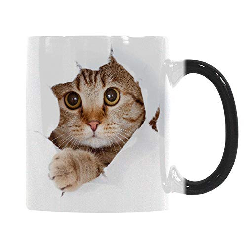 Heat Changing Mug, Caliamary Funny Cat Heat Changing Ceramic Coffee Mug, 11 oz Heat Sensitive Color Changing Coffee Mug Cup, Cute Xmas Gift Mug for Women Men Kids (Cat)