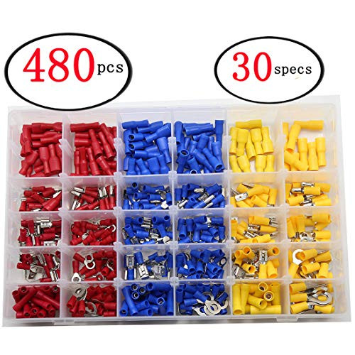 480pcs Wire Terminals Crimp Connectors, Factory Sale Mixed Assorted Lug Kit Insulated Spade Wire Connector Crimp Terminal Spade Ring Set