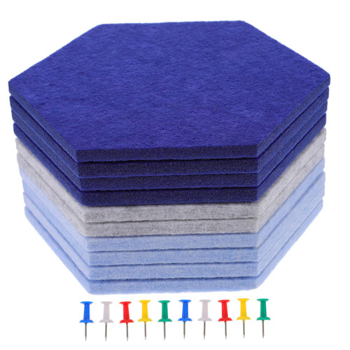 NUOBESTY 10pcs Hexagonal Felt Board Felt pin Board Tiles Felt Wall Board Felt Picture Board Felt Wall Tiles Push pin Board Felt Cork Board Tiles Office Bulletin Board Three-Dimensional