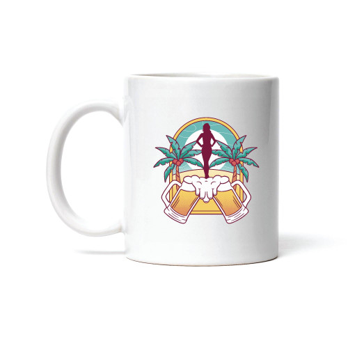 Cool Gift Design Woman Silhouette Palm Trees Beers Perfect Gift Idea 11oz 15oz White Coffee Mug