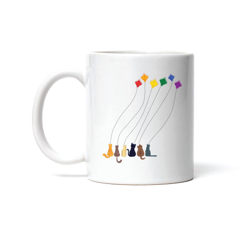 Animals Flying Kites LGBTQ Gender Kawaii Dog Owner Cute Cat Lover Queer Pride LGBT Flag Color 11oz 15oz White Coffee Mug