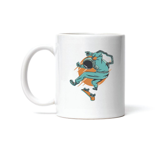 Astronaut Skating in Space Gift for Skateboarding Fans for Kids and Adults 11oz 15oz White Coffee Mug