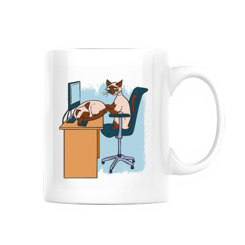 Cool Siamese Cat Gift for Workaholic Computer Lovers Great for Home Decor 11oz 15oz White Coffee Mug