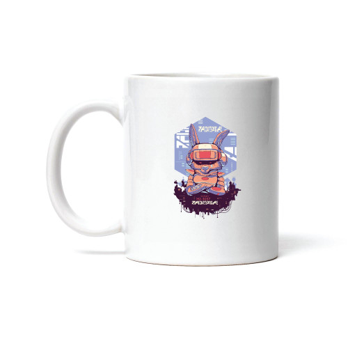 Cyber Urban Robot Rabbit Gift for Sci Fi Fans Futuristic City Background Design 11oz 15oz White Coffee Mug
