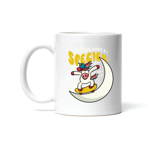 Skater Unicorn Gift Multiplanet Species Skateboarding On the Moon Gift for Skateboarding Fans 11oz 15oz White Coffee Mug