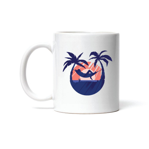 Gift for Relaxation Lovers Enjoy the Sunset from a Hammock Between Two Palms Holiday Gift 11oz 15oz White Coffee Mug