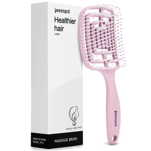 ieesspd Hair Brush, Vent Detangling Brush Faster Blow Drying, Curved Vent Styling Hair Brushes for Women, Men, Paddle Detangler Brush for Wet Dry Curly Thick Straight Hair (Macaron Pink) ieesspd Hair Brush, Vent Detangling Brush Faster Blow Drying, Curved Vent Styling Hair Brushes for Women, Men, Paddle Detangler Brush for Wet Dry Curly Thick Straight Hair (Macaron Pink)