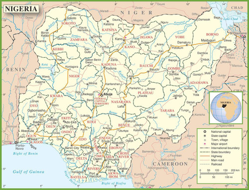 Gifts Delight Laminated 31x24 Poster: Nigeria Political map