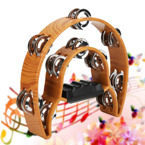 MOUMOUTEN Double Row Jingles for Adult, Half Moon Musical Tambourine Hand Held Percussion Drum, Musical Percussion Tambourines for Church MOUMOUTEN Double Row Jingles for Adult, Half Moon Musical Tambourine Hand Held Percussion Drum, Musical Percussion Tambourines for Church
