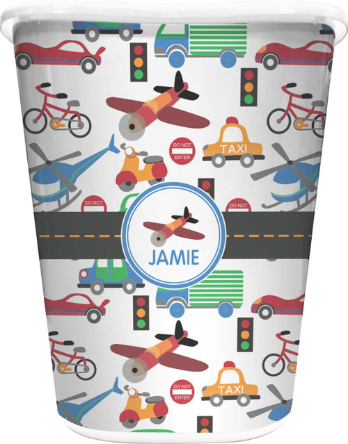 RNK Shops Personalized Transportation Waste Basket - Single Sided (White)