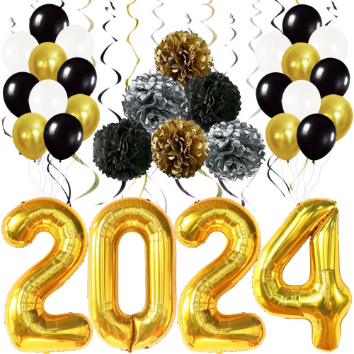 KatchOn, Gold Happy Graduations Decorations 2024 Set - Huge Pack of 45 | Giant 40 Inch Gold 2024 Balloons Numbers for Graduations Party Supplies 2024 | Graduations Balloons 2024, NYE Decorations 2024