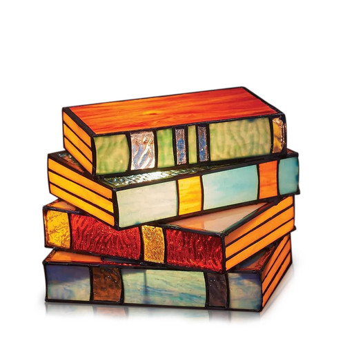 Herizem Stained Glass Stacked Books Lamp, Stacked Books Glass Lamp, Handcrafted Glass Nightstand Desk Book Lamps (Stained Glass lamp)